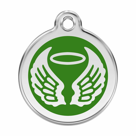 Red Dingo Stainless Steel Engraved Dog Tag Angel Wings Green