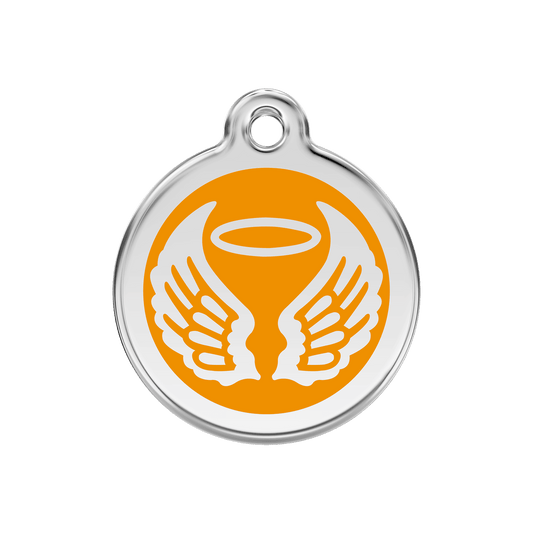  Red Dingo Stainless Steel Engraved Dog Tag Angel Wings Orange
