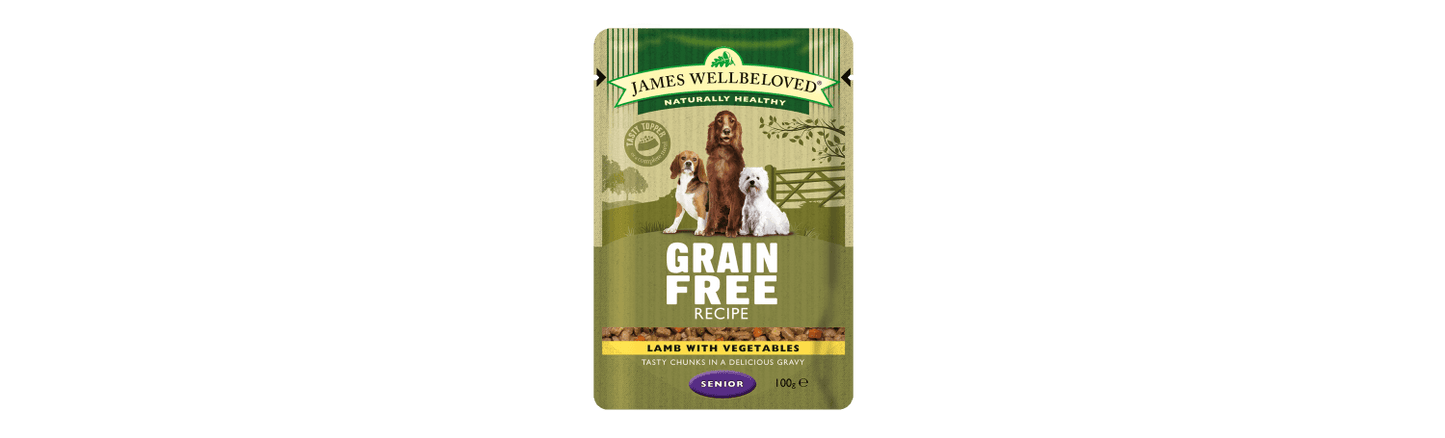  48 X 100g James Wellbeloved Senior Dog Pouches Grain Free Lamb