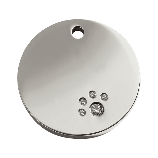  Red Dingo Diamante Paw Engraved Dog Tag Circle