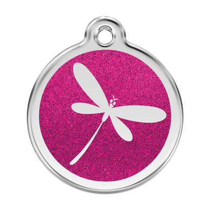  Red Dingo Glitter Engraved Dog Tag Dragonfly Hot Pink
