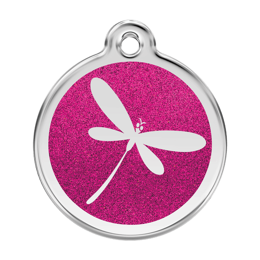  Red Dingo Glitter Engraved Dog Tag Dragonfly Hot Pink