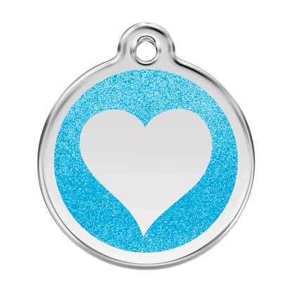  Red Dingo Glitter Engraved Dog Tag Heart Aqua