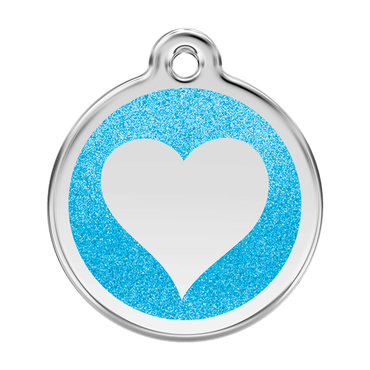  Red Dingo Glitter Engraved Dog Tag Heart Aqua