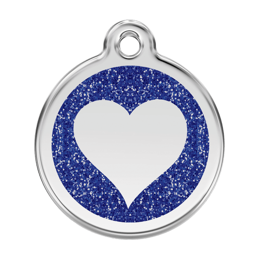  Red Dingo Glitter Engraved Dog Tag Heart Navy