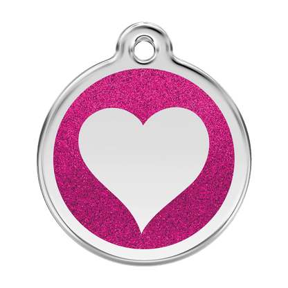  Red Dingo Glitter Engraved Dog Tag Heart Hot Pink