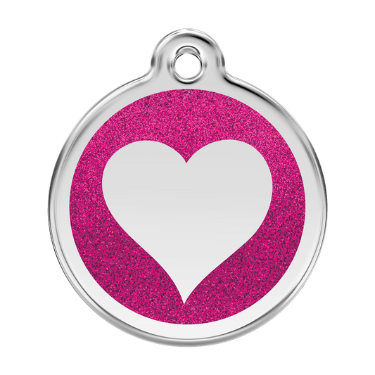  Red Dingo Glitter Engraved Dog Tag Heart Hot Pink