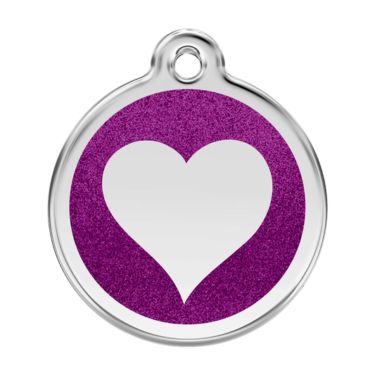  Red Dingo Glitter Engraved Dog Tag Heart Purple