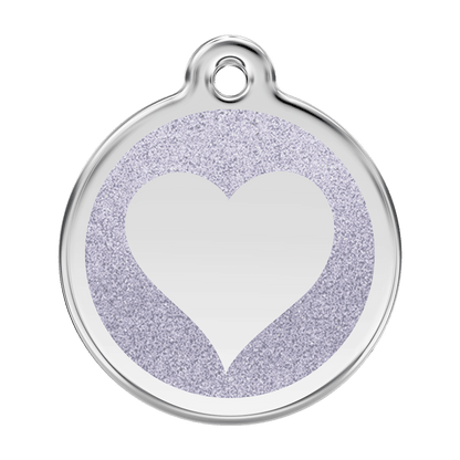  Red Dingo Glitter Engraved Dog Tag Heart Silver