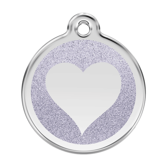  Red Dingo Glitter Engraved Dog Tag Heart Silver