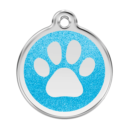  Red Dingo Glitter Engraved Dog Tag Paw Print Aqua