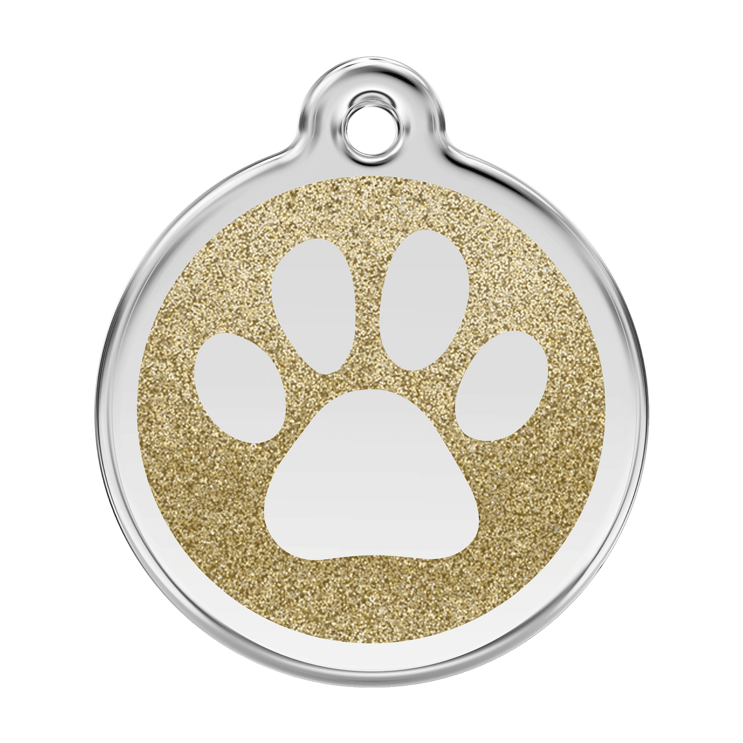  Red Dingo Glitter Engraved Dog Tag Paw Print Gold