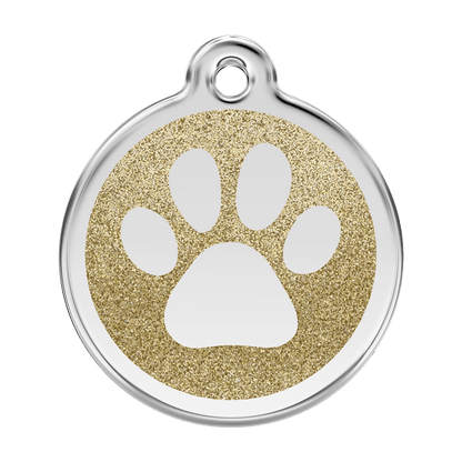  Red Dingo Glitter Engraved Dog Tag Paw Print Gold