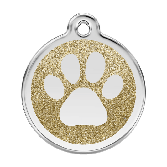 Red Dingo Glitter Engraved Dog Tag Paw Print Gold