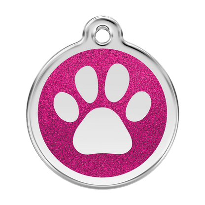  Red Dingo Glitter Engraved Dog Tag Paw Print Hot Pink