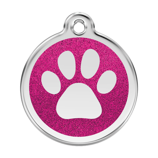  Red Dingo Glitter Engraved Dog Tag Paw Print Hot Pink