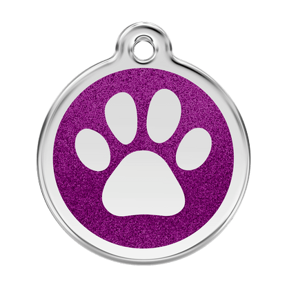  Red Dingo Glitter Engraved Dog Tag Paw Print Purple