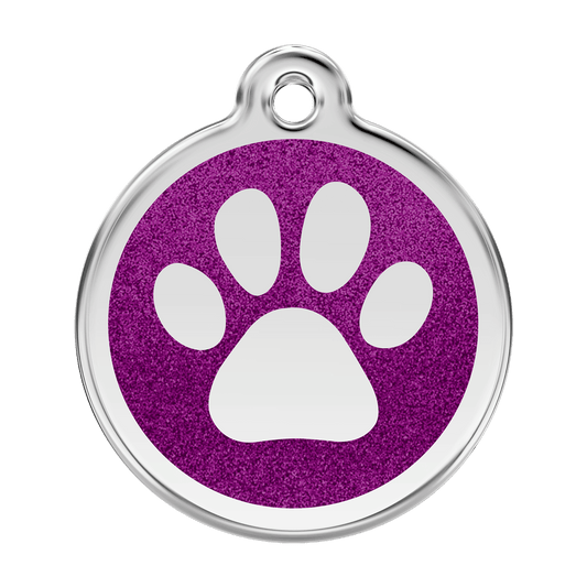  Red Dingo Glitter Engraved Dog Tag Paw Print Purple