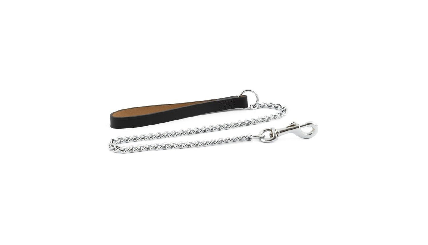  Ancol Heritage Heavy Chain Lead With Leather Handle Black 80cm
