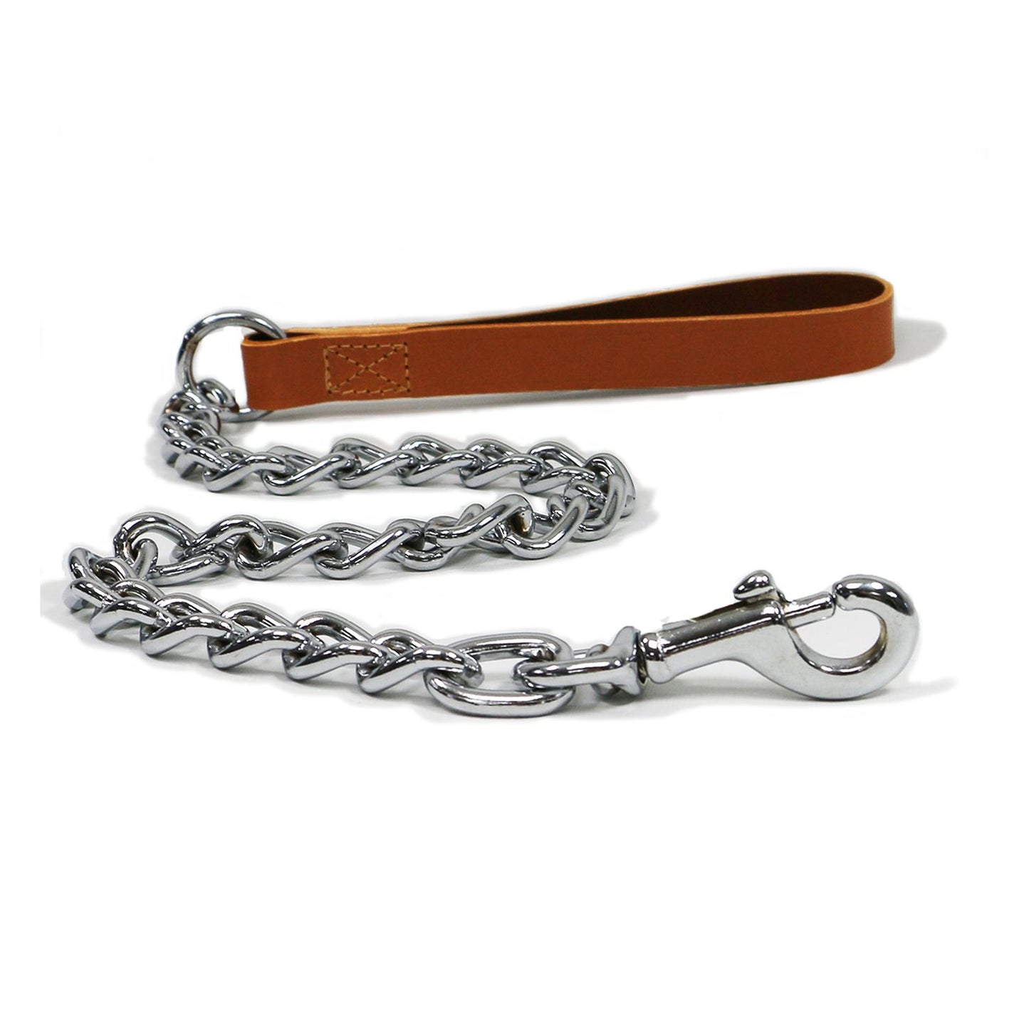  Ancol Extra Heavy Chain Lead With Leather Handle Tan 80cm