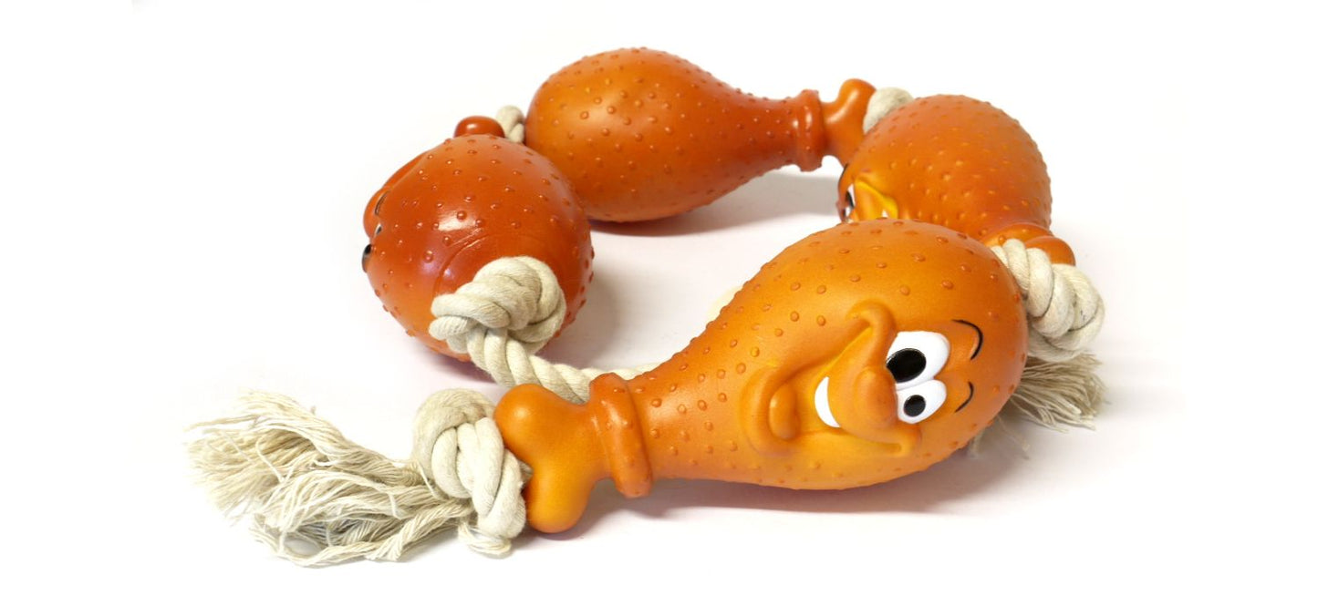  Classic Vinyl Chicken Leg On A Rope Tug Toy 680mm
