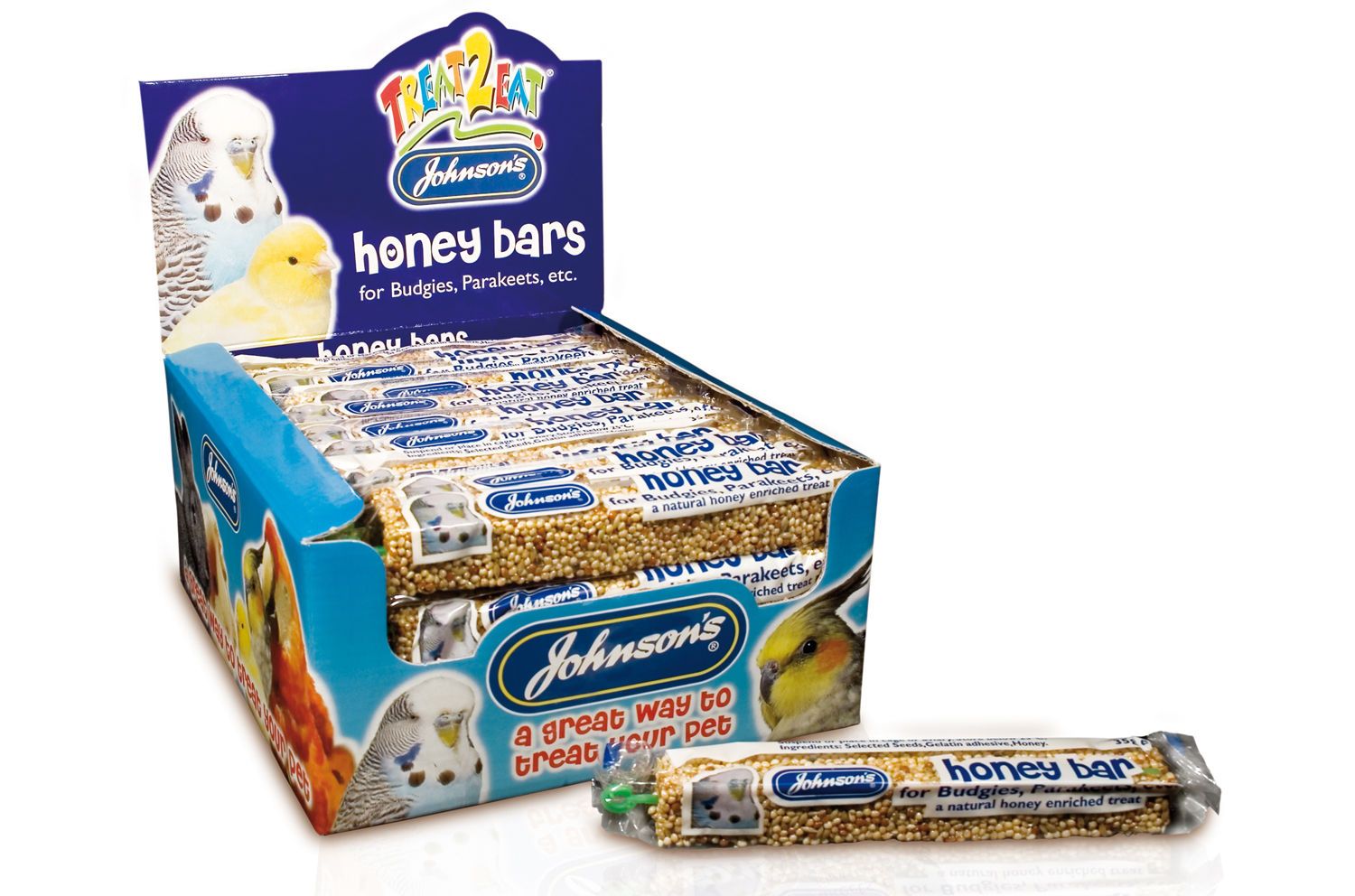  40 X Johnson's Treat2eat Budgie/parakeet Honey Bar 35g