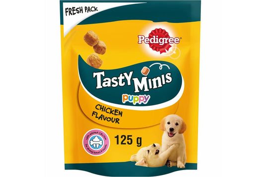  8 X Pedigree Tasty Minis Puppy Treats Chewy Cubes With Chicken 125g