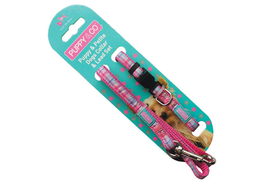  Pup & Co Pink Tartan Puppy Collar & Lead Set
