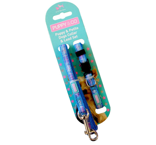  Hem & Boo Blue Tartan Puppy Collar & Lead Set