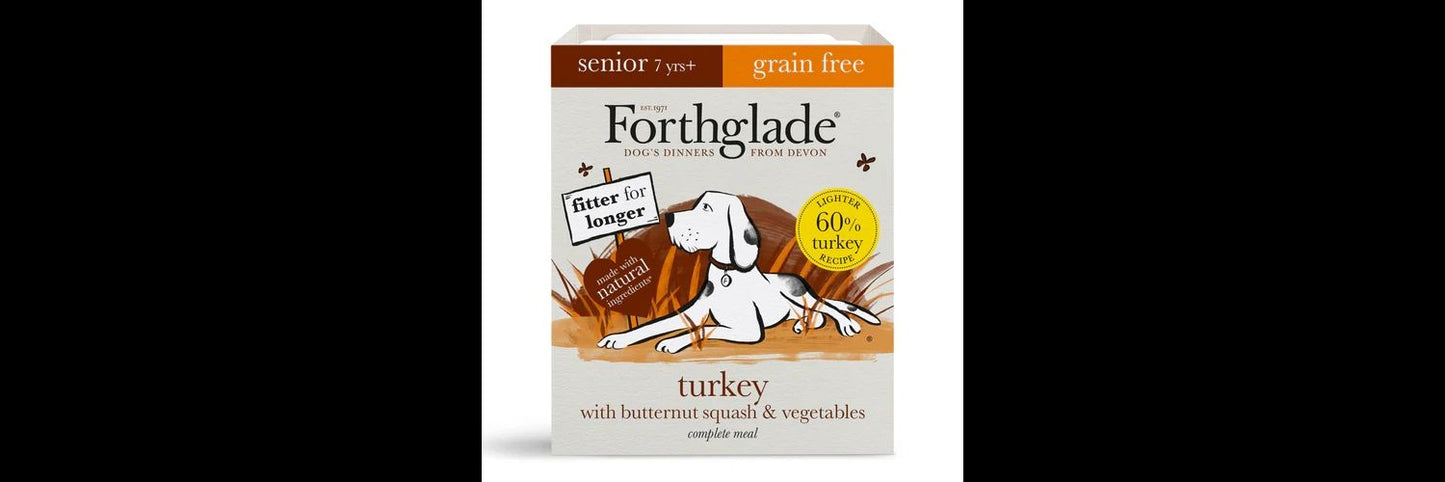  12 X Forthglade Grain Free Turkey & Lamb With Veg Complete Senior Wet Dog Food Variety Pack 395g