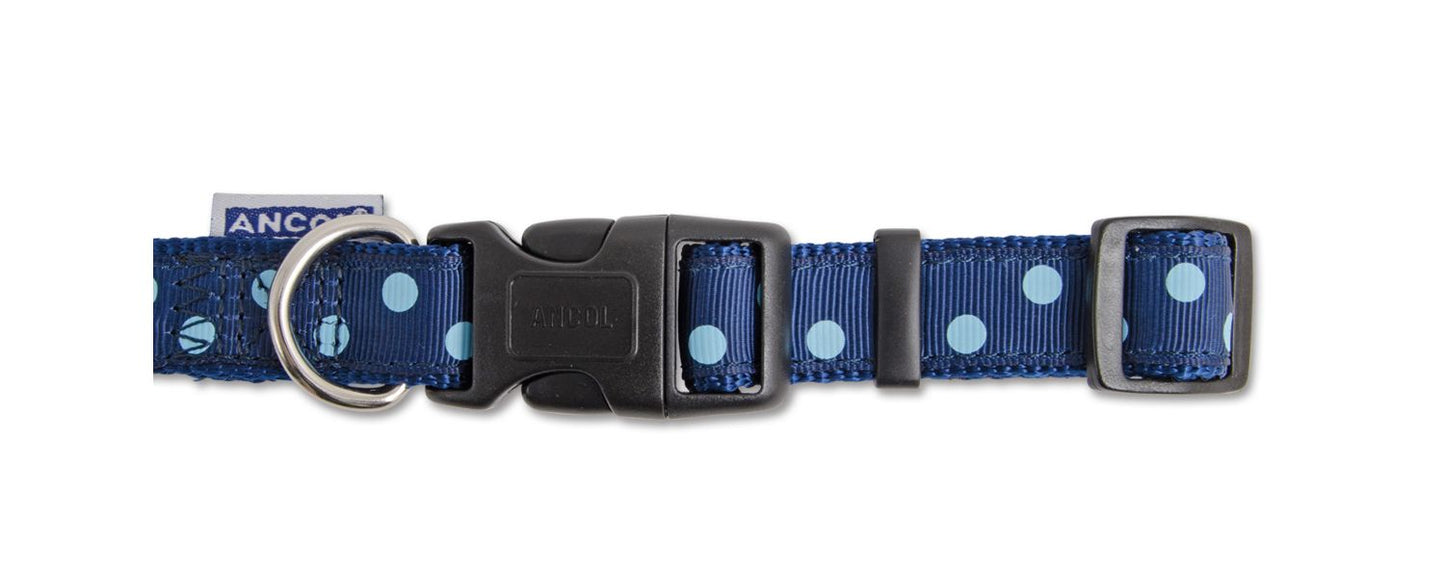  Ancol Vintage Blue Polka Dot Nylon Adjustable Dog Collar