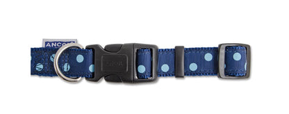  Ancol Vintage Blue Polka Dot Nylon Adjustable Dog Collar