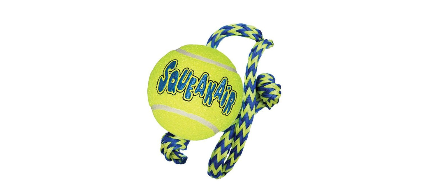  KONG Air Squeaker Tennis Ball With Rope Medium