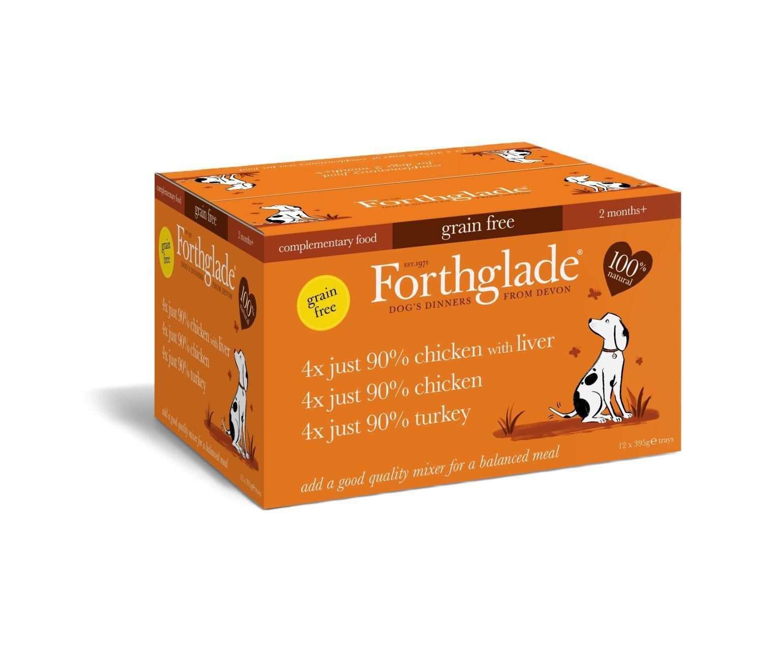  12 X 395g Forthglade Just Chicken/Turkey/Chicken & Liver Variety Pack