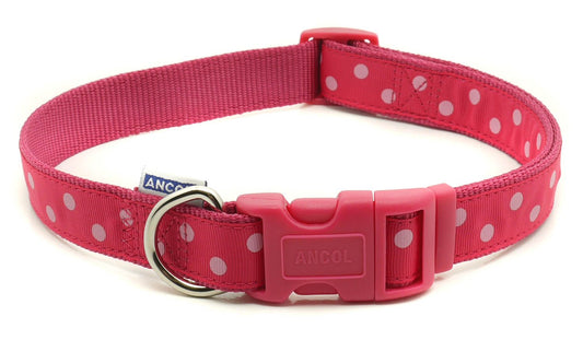  Ancol Vintage Polka Nylon Raspberry & Pink Adjustable Dog Collar