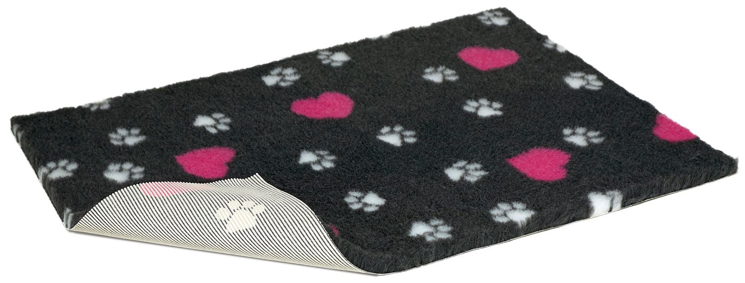 Non Slip Vetbed Cerise Hearts & White Paws Dog Bed - Charcoal
