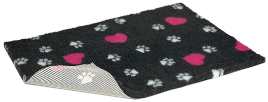  Non Slip Vetbed Cerise Hearts & White Paws Dog Bed - Charcoal