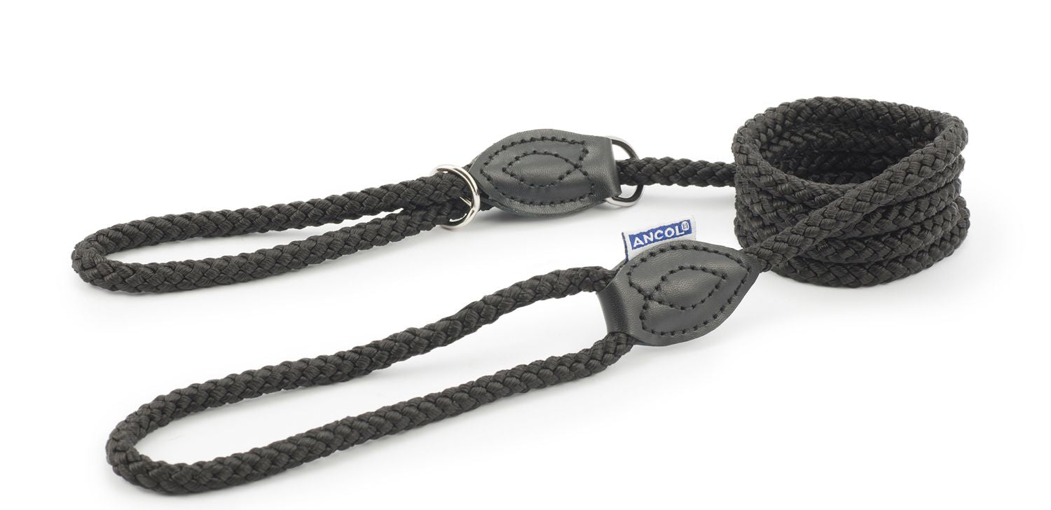  Ancol Heritage Rope Slip & Control Lead Combination Black 12mm X1m