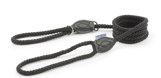  Ancol Heritage Rope Slip & Control Lead Combination Black 12mm X1m