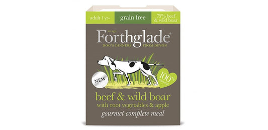  7 X 395g Forthglade Gourmet Grain Free Beef & Wild Boar W/root Vegetables & Apple