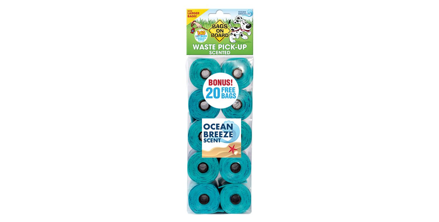  140 Bags On Board Poop Bags - Scented Refill Rolls Ocean Breeze