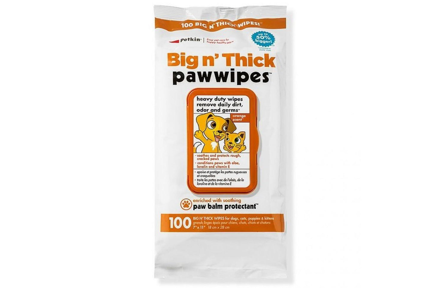  Petkin Big N Thick Paw Wipes (100 Pack)