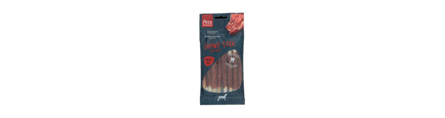  6 X Pets Unlimited Chewy Sticks Dog Treats With Beef - 8 Pieces