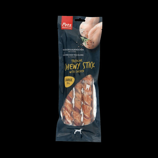  6 X Pets Unlimited Tricolor Chewy Sticks Large - Chicken 3 Pieces