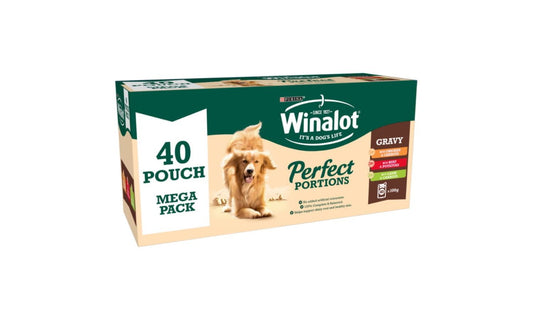  40 X Winalot Perfect Portions Adult Dog Food Beef, Chicken & Lamb In Gravy 100g