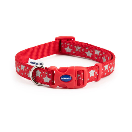  Ancol Fashion Reflective Stars Red Adjustable Dog Collar