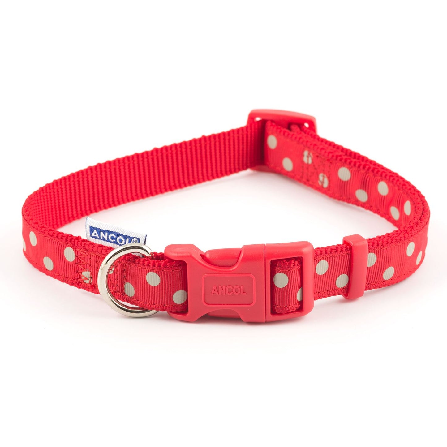  Ancol Nylon Red Polka Dot Vintage Adjustable Collar