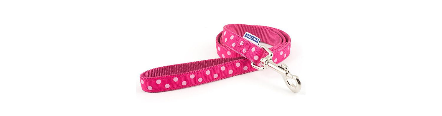  Ancol Vintage Polka Nylon Lead Raspberry & Pink 19mm X100cm