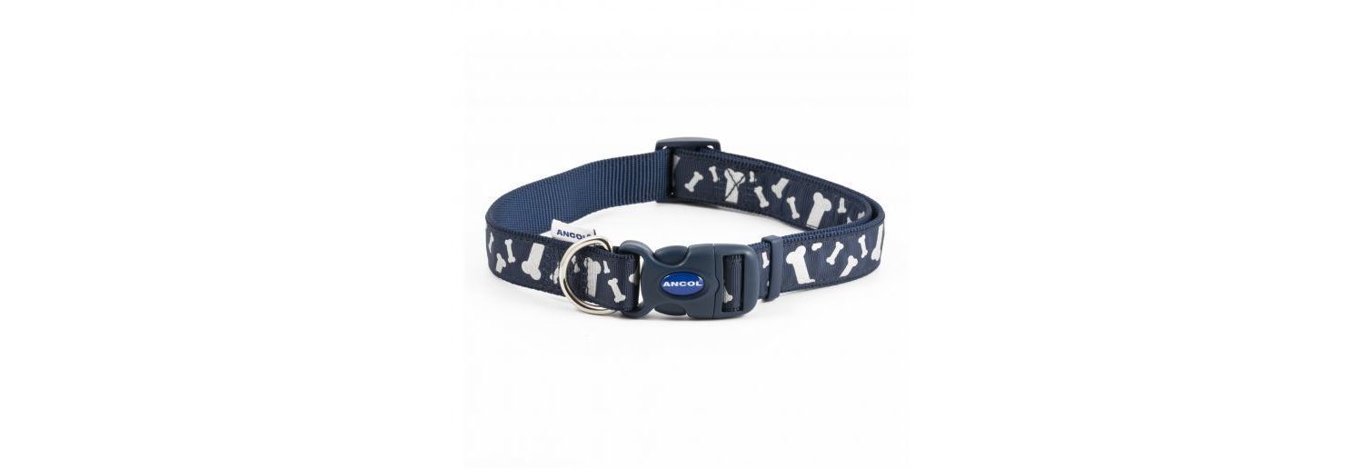  Ancol Heritage Paw & Bone Reflective Bone Blue Dog Collar