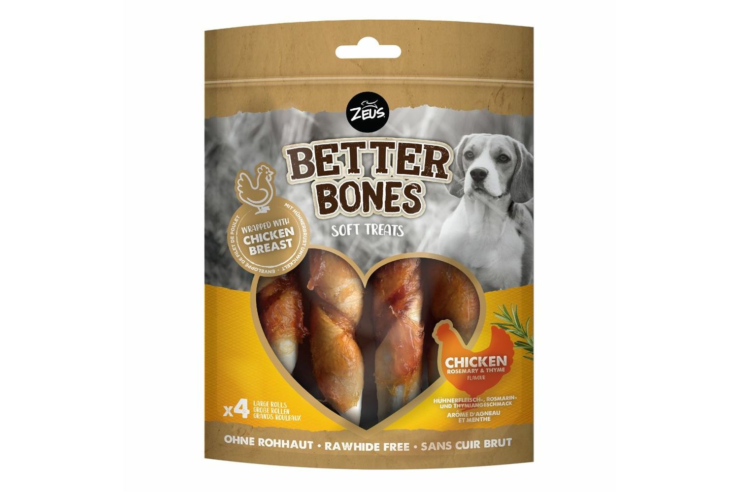  Zeus Better Bones Chicken Dog Treats Large Rolls 160g